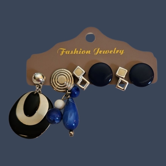 Vtg Set of Two Single and Two Pair  Geometric Cubism Square Circle Earrings - Picture 1 of 5